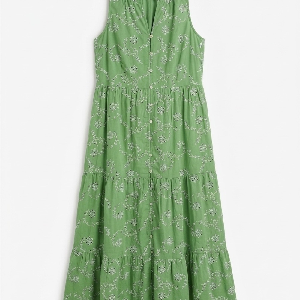 Sleeveless Green Button-Front Tiered JJIllDress